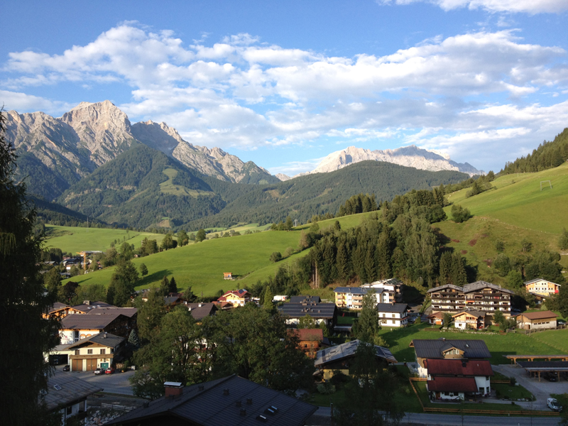 The view from the balcony in summer looking at the Steinernen Meer and Natrun